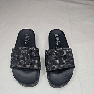 Wild Pair Women Size 8 Slides Sandals Black Bedazzled Caroletta Platform Boy Bye